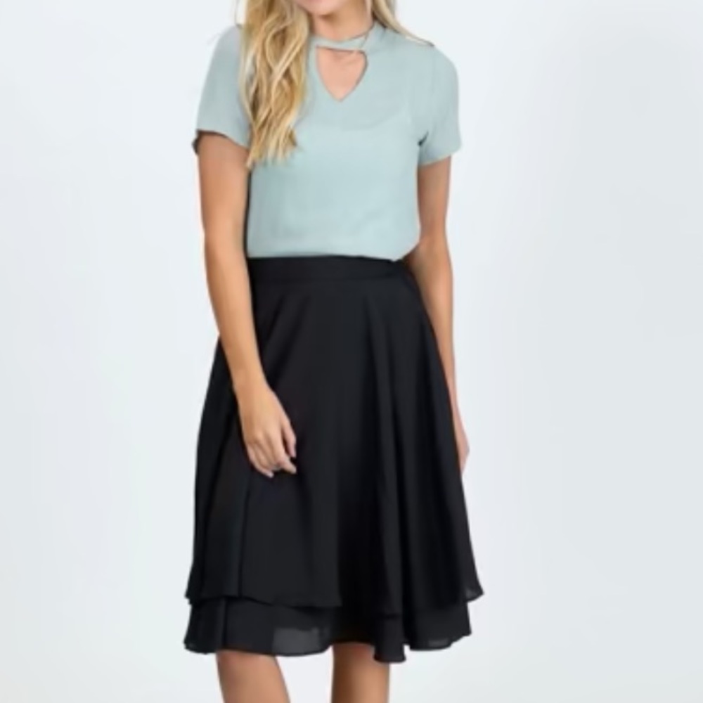 Black LARA double layer midi skirt